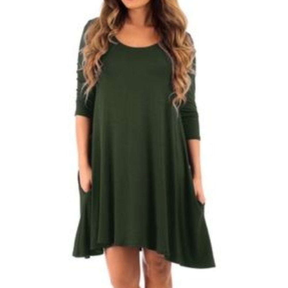 Olive Green Short  Crisscross Back Tunic Dress